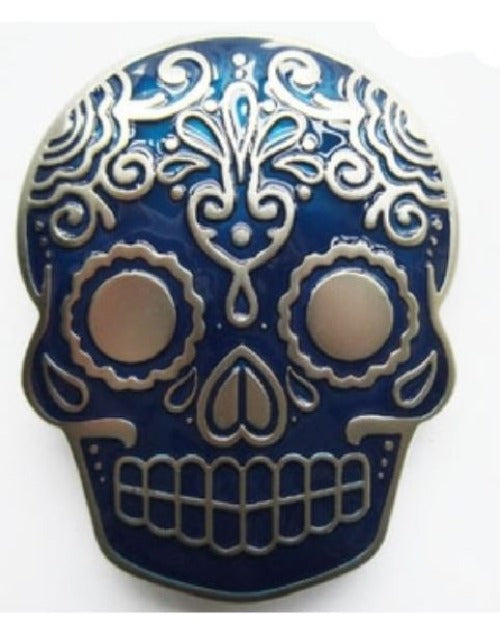 BU236 Blue Sugar Skull Belt Buckle - Iris Fashion Jewelry