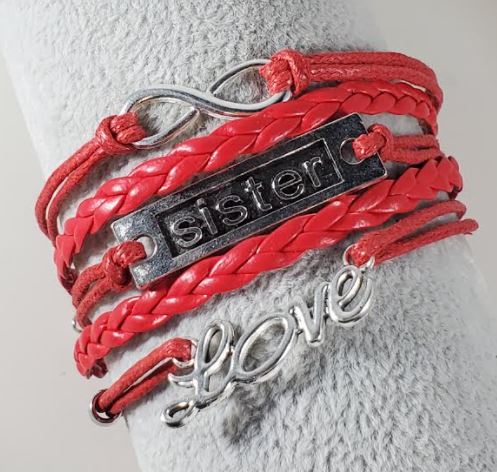 B478 Red Sister Love Leather Layered Bracelet - Iris Fashion Jewelry