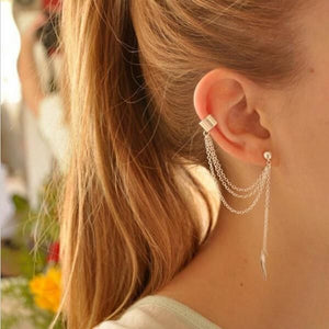 +E1172 Silver Leaf Multi Chain Single Earring Cuff - Iris Fashion Jewelry