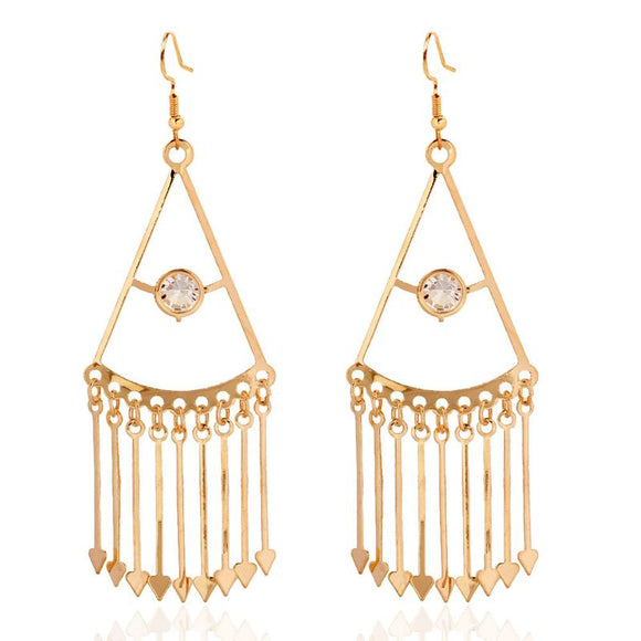 E1440 Gold Triangle Large Metal Tassel Earrings - Iris Fashion Jewelry