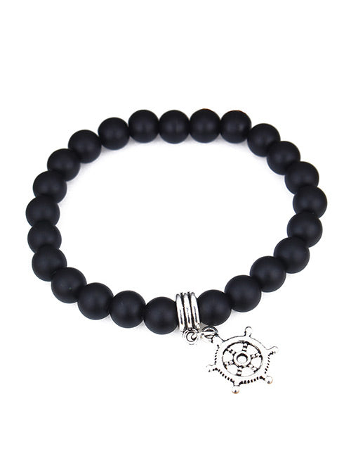 B438 Black Ship Wheel Beaded Bracelet - Iris Fashion Jewelry