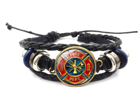 *B818 Black Fire Rescue Leather Bracelet - Iris Fashion Jewelry