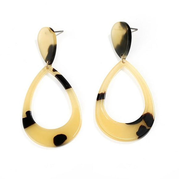 E194 Black and Tan Acrylic Teardrop Earrings - Iris Fashion Jewelry