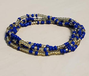 B1114 Champagne & Royal Blue Seed Beads Strand Bracelet - Iris Fashion Jewelry