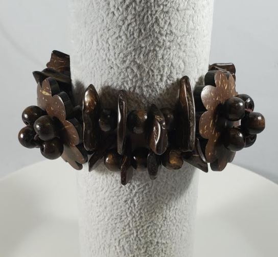 B331 Brown Wooden Flower Bead Bracelet - Iris Fashion Jewelry