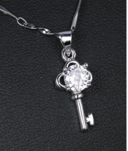 N1451 Silver Dainty Key Rhinestone Necklace with FREE Earrings - Iris Fashion Jewelry