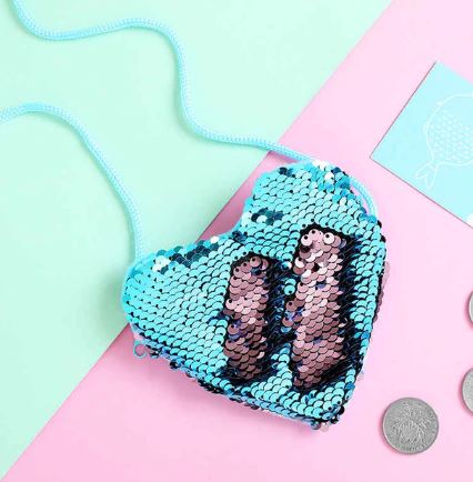 +L358 Cute Blue & Pink Sequined Heart Coin Purse - Iris Fashion Jewelry