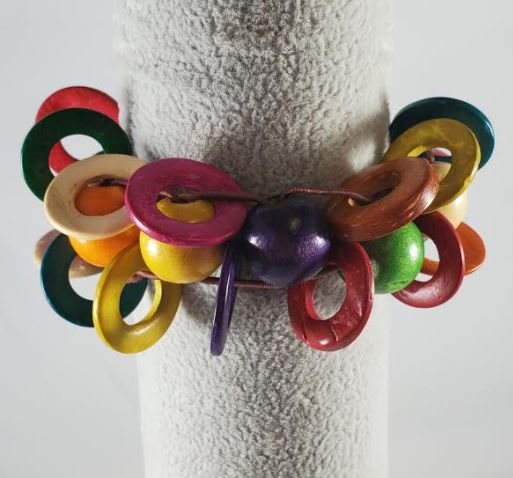 B646 Colorful Round Wooden Beads & Rings Bracelet - Iris Fashion Jewelry