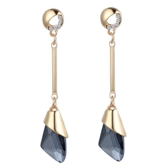 E1314 Gold Smokey Gray Gemstone Dangle Earrings - Iris Fashion Jewelry