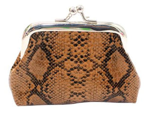 G142 Brown Snake Skin Print Clasp Coin Purse - Iris Fashion Jewelry