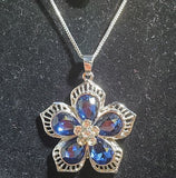 N1163 Silver Flower Blue Gemstones Necklace with FREE Earrings - Iris Fashion Jewelry