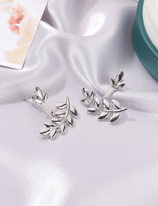 E1605 Silver Leaf Jacket Style Earrings - Iris Fashion Jewelry