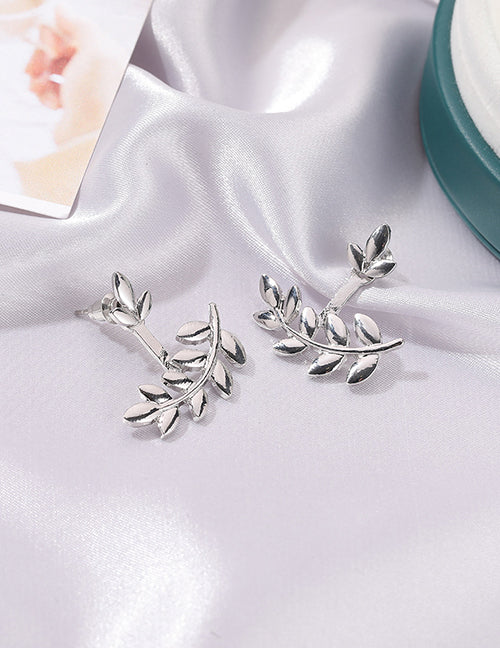 E1605 Silver Leaf Jacket Style Earrings - Iris Fashion Jewelry