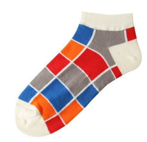 SF1058 Blue Orange Gray Squares Low Cut Socks - Iris Fashion Jewelry