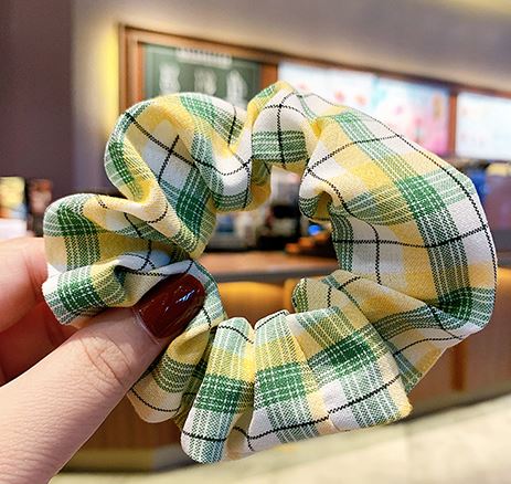 H795 Yellow Green Plaid Hair Scrunchie - Iris Fashion Jewelry