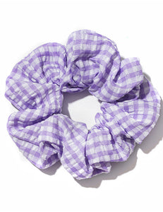 H792 Lavender & White Checkered Hair Scrunchie - Iris Fashion Jewelry