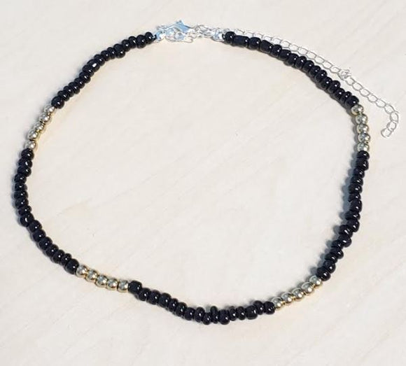 N70 Silver Black & Gold Seed Bead Choker Necklace with FREE Earrings - Iris Fashion Jewelry