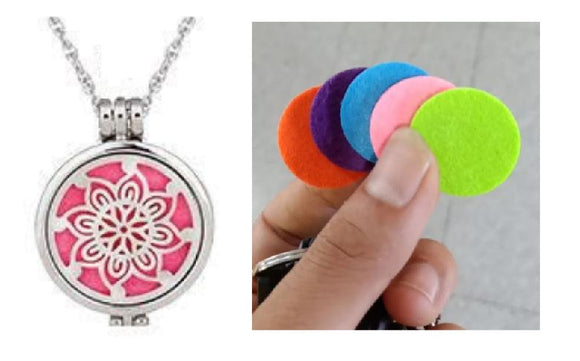 N1902 Silver Flower Essential Oil Necklace with FREE Earrings PLUS 5 Different Color Pads - Iris Fashion Jewelry