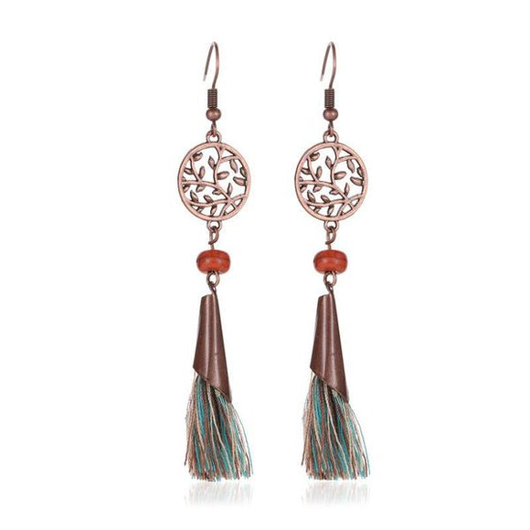 E987 Copper Vine Design Tassel Earrings - Iris Fashion Jewelry