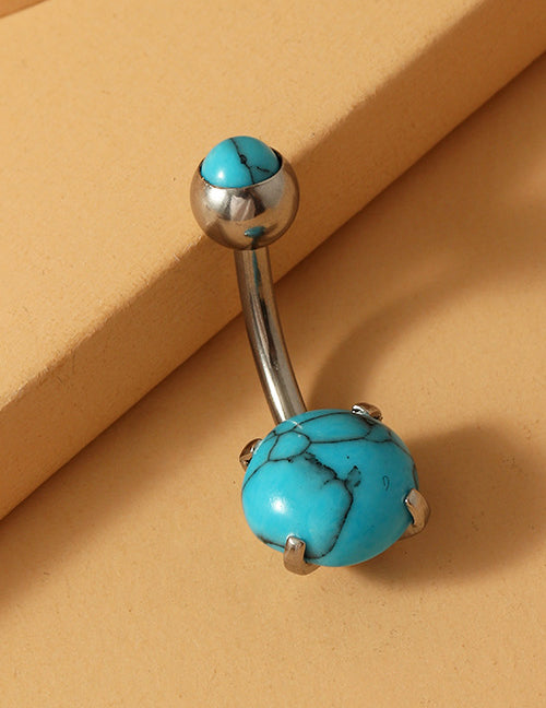 P13 Silver Turquoise Crackle Stone Belly Button Ring - Iris Fashion Jewelry