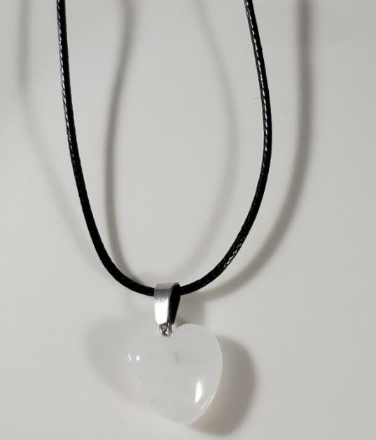 N1532 Clear Frosted Heart Natural Quartz Stone on Leather Cord Necklace with FREE Earrings - Iris Fashion Jewelry