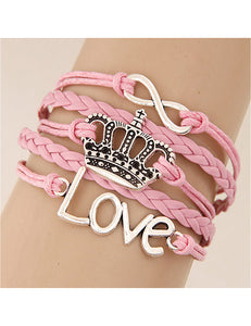 B197 Light Pink Crown Layered Leather Bracelet - Iris Fashion Jewelry