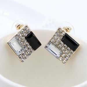 E1244 Gold Square Rhinestone & Gemstone Earrings - Iris Fashion Jewelry