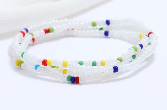 B1075 White Multi Color Seed Beads Strand Bracelet - Iris Fashion Jewelry