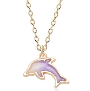 L303 Gold Lavender Glitter Dolphin Necklace FREE EARRINGS - Iris Fashion Jewelry