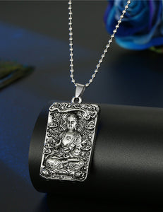 N1395 Silver Buddha Pendant on Beaded Chain Necklace - Iris Fashion Jewelry