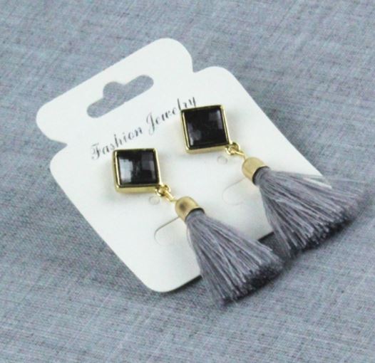 E1482 Gray Gemstone Tassel Earrings - Iris Fashion Jewelry