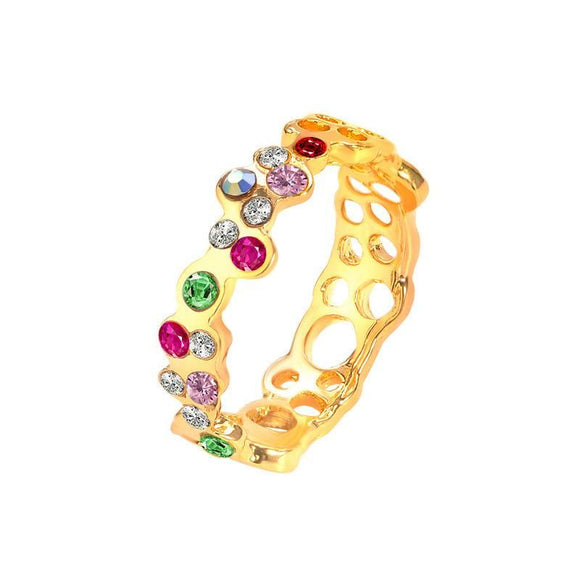 R451 Gold Multi Color Rhinestones Ring - Iris Fashion Jewelry
