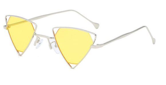 S108 Yellow Lens Silver Metal Frame Triangle Sunglasses - Iris Fashion Jewelry