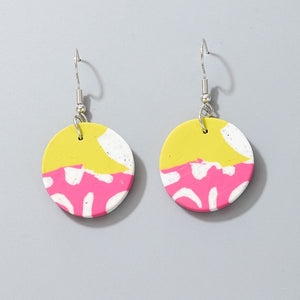 E668 Pink & Yellow Round Design Earrings - Iris Fashion Jewelry