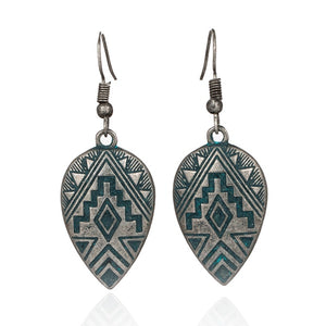 E1674 Silver Aztec Design Teardrop Earrings - Iris Fashion Jewelry