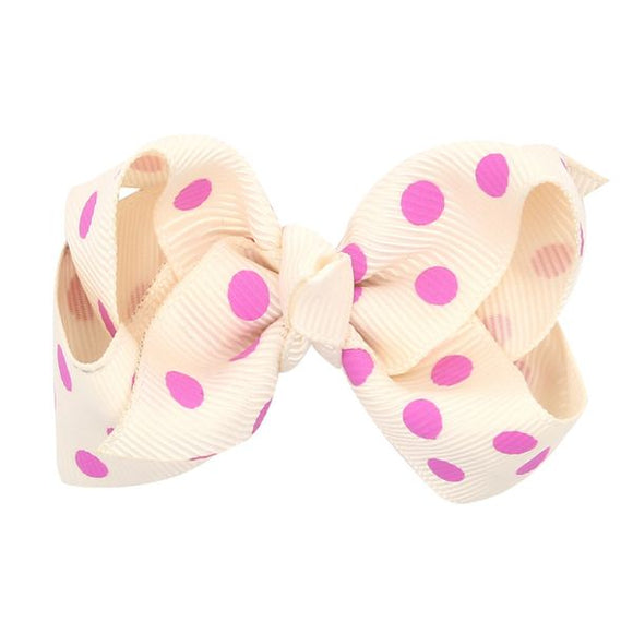 H803 Ivory Pink Polka Dot Small Hair Bow Alligator Clip - Iris Fashion Jewelry