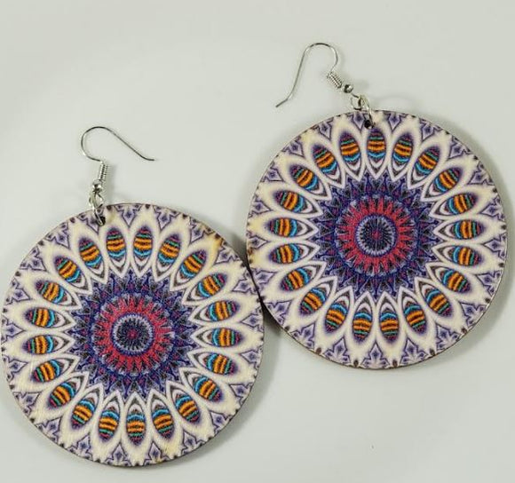 E1379 Large Round Wooden Colorful Festive Earrings - Iris Fashion Jewelry