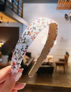 H251 White Floral Fabric Covered Head Band - Iris Fashion Jewelry