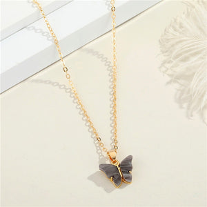 N1323 Gold Dainty Charcoal Gray Butterfly Necklace With Free Earrings - Iris Fashion Jewelry