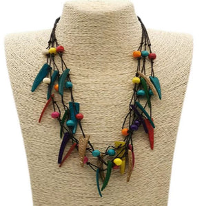 N2037 Multi Color Spike Wooden Necklace with FREE EARRINGS - Iris Fashion Jewelry