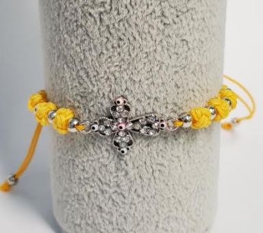 B903 Yellow Cord Rhinestone Cross Bracelet - Iris Fashion Jewelry