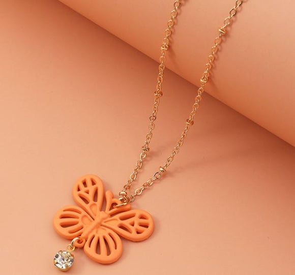 N338 Gold Orange Butterfly with Gem Necklace with FREE Earrings - Iris Fashion Jewelry