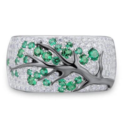 R212 Silver Green Rhinestone Tree Design Ring - Iris Fashion Jewelry
