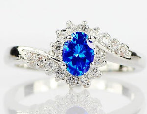 R159 Silver Blue Gemstone Rhinestones Ring - Iris Fashion Jewelry
