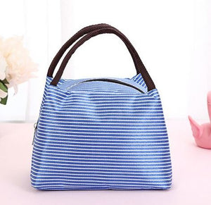G176 Blue Stripes Insulated Lunch Tote - Iris Fashion Jewelry