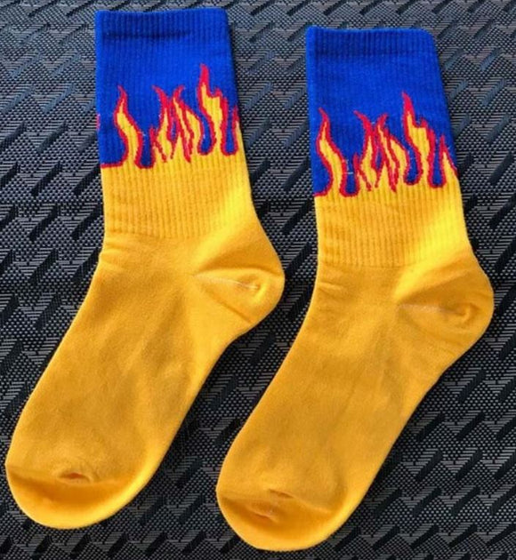 SF486 Royal Blue & Golden Yellow Flames Socks - Iris Fashion Jewelry