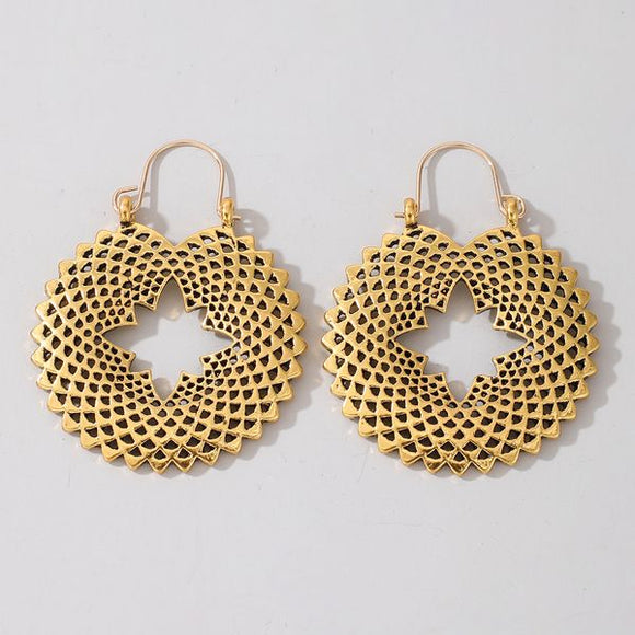 E752 Gold Round Filigree Earrings - Iris Fashion Jewelry