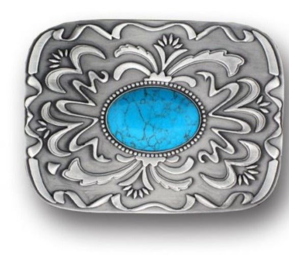 BU148 Turquoise Crackle Stone Western Belt Buckle - Iris Fashion Jewelry