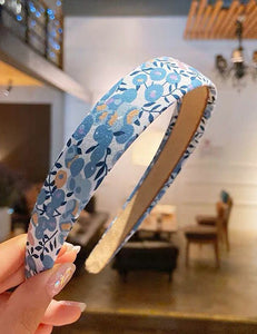 H210 Blue Flowers Fabric Covered Head Band - Iris Fashion Jewelry