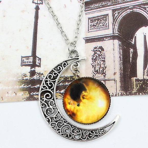 N1874 Silver Moon Stargazer Necklace with FREE Earrings - Iris Fashion Jewelry
